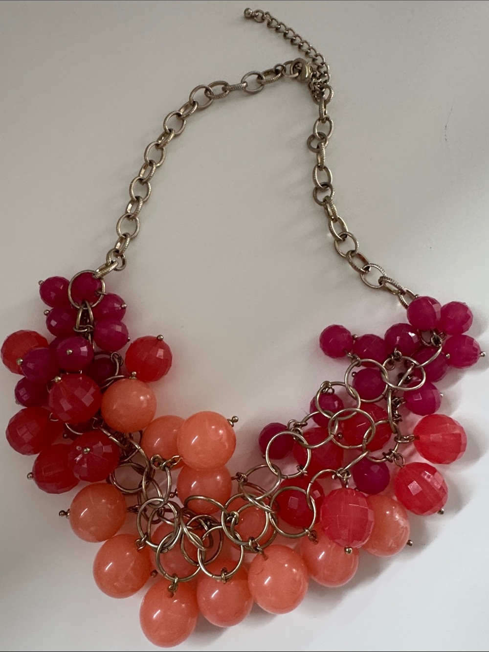 Statement Pink & Coral Beaded Cluster Necklace